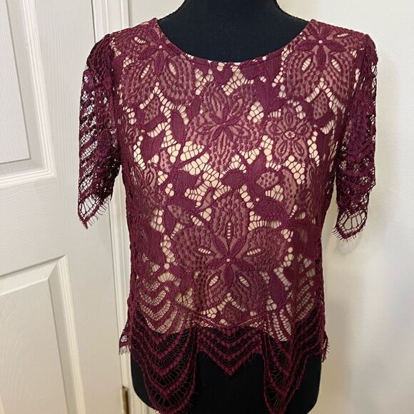 Express Burgundy Lace Top Size XS Great Condition - Picture 1 of 3
